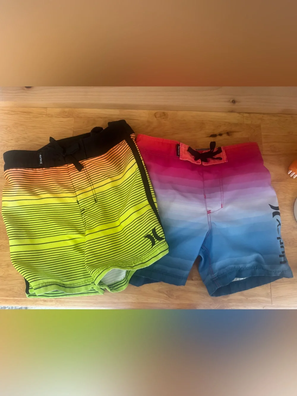 Hurley Kids' Neon Yellow & Ombre Blue-Pink Swim Trunks - 2 Pack